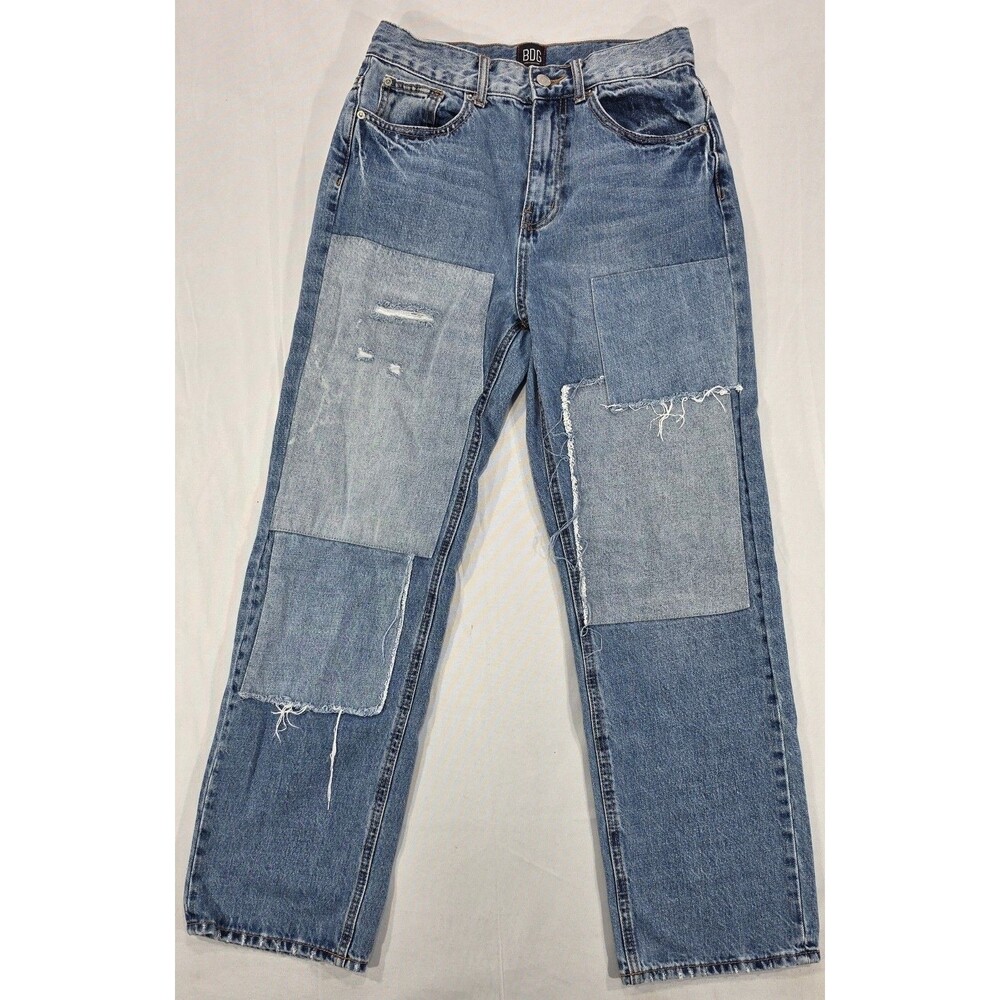 BDG UO Cowboy Patchwork Jeans Womens 28 High Rise Straight Leg 90s Grunge Boho